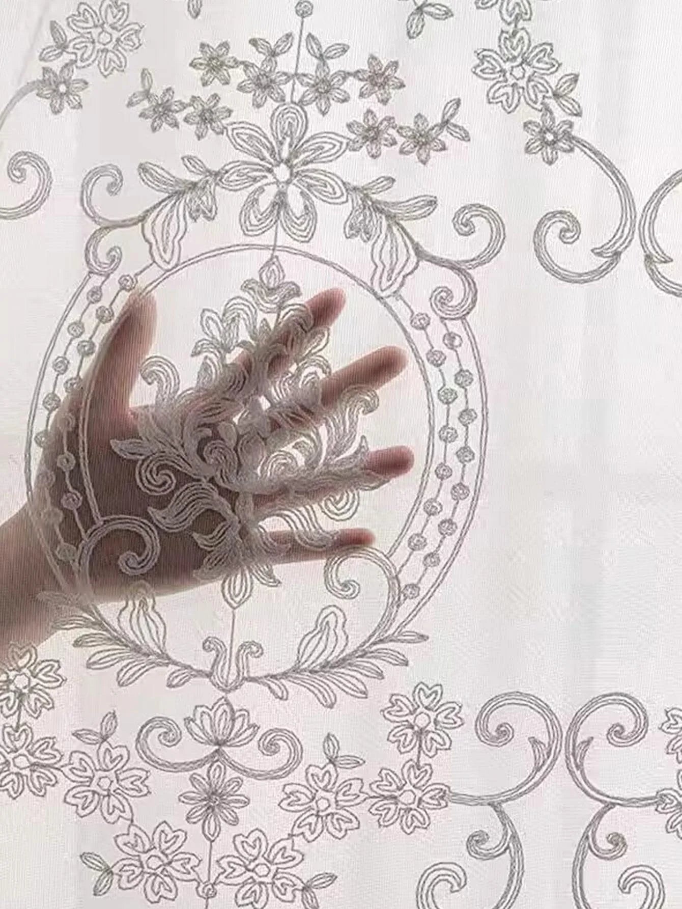 EleganceBloom – White Sheer Curtains with Embroidered Floral Details for Living Room & Bedroom