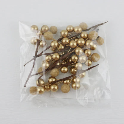 Glittered Gold Berry Stems (10 pcs)