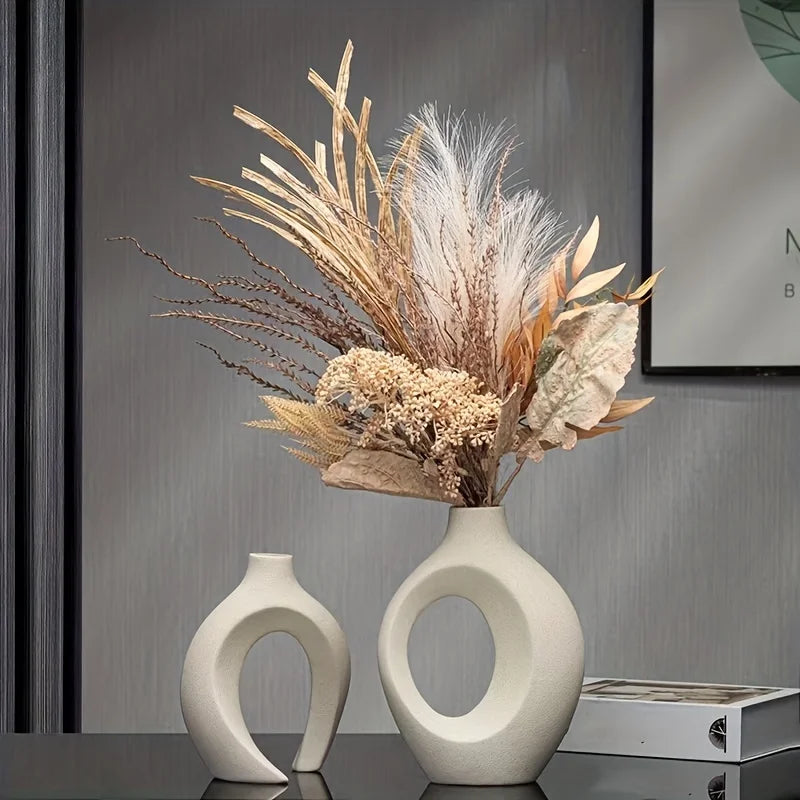 Modern Harmony – Set of 2 Boho Hollow Vases for Home Decor