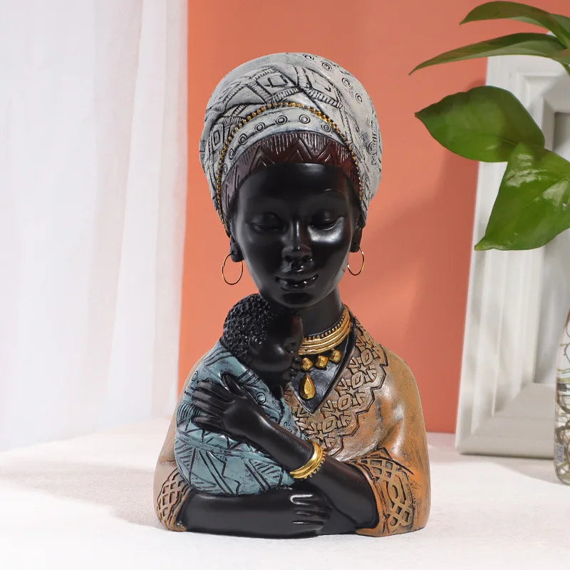 Matriarch Bond – African Resin Mother and Child Statue