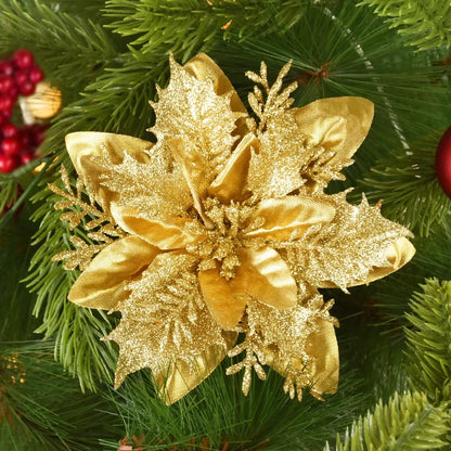 Glittering Christmas Flower Ornaments (5 ,10 Pcs/pack)