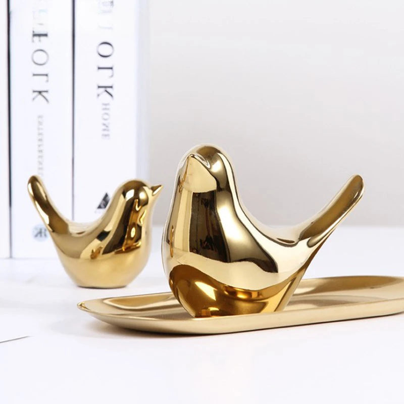 Gilded Wings: Nordic Ceramic Bird Figurines