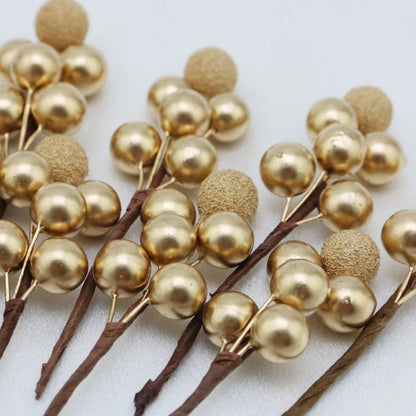 Glittered Gold Berry Stems (10 pcs)