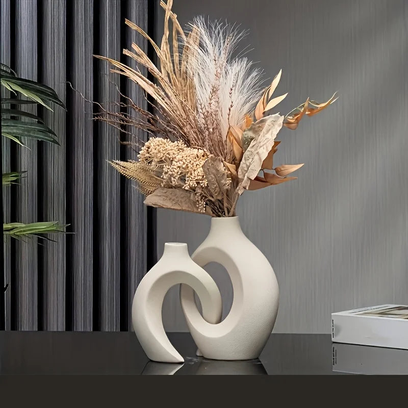 Modern Harmony – Set of 2 Boho Hollow Vases for Home Decor