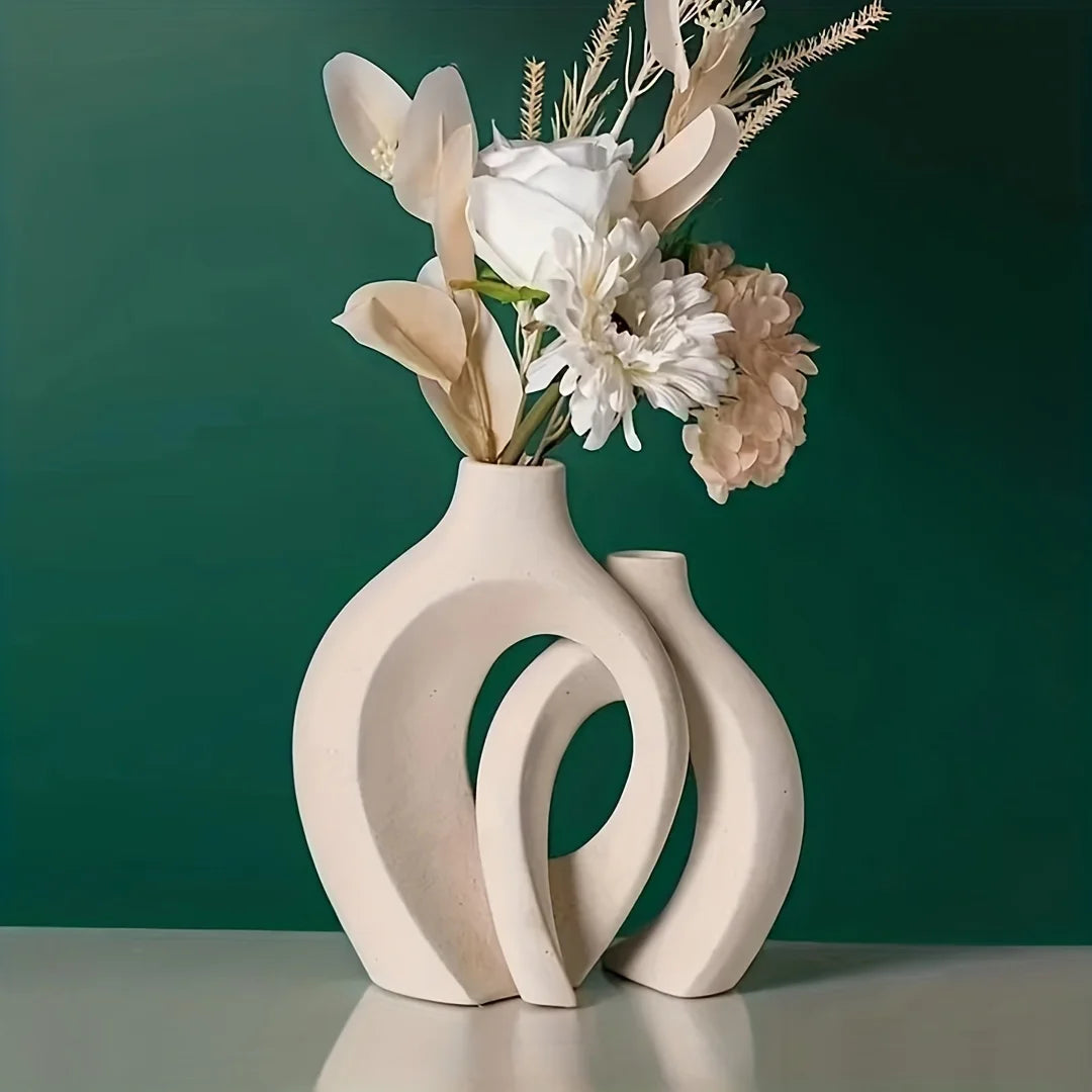 Modern Harmony – Set of 2 Boho Hollow Vases for Home Decor