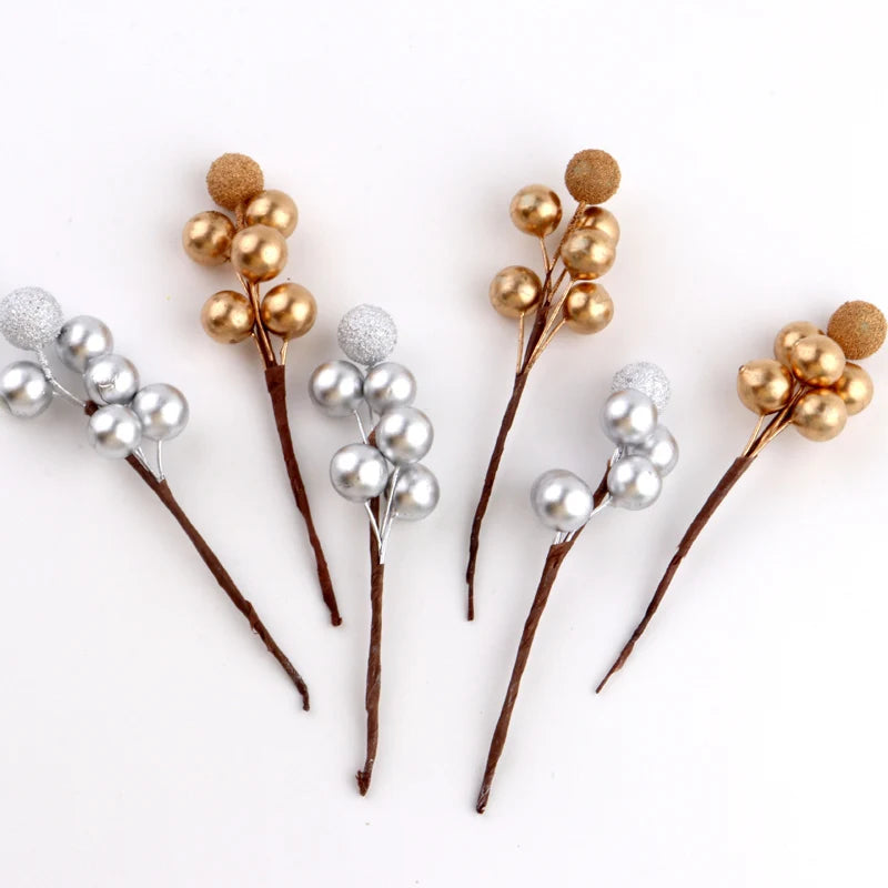 Glittered Gold Berry Stems (10 pcs)