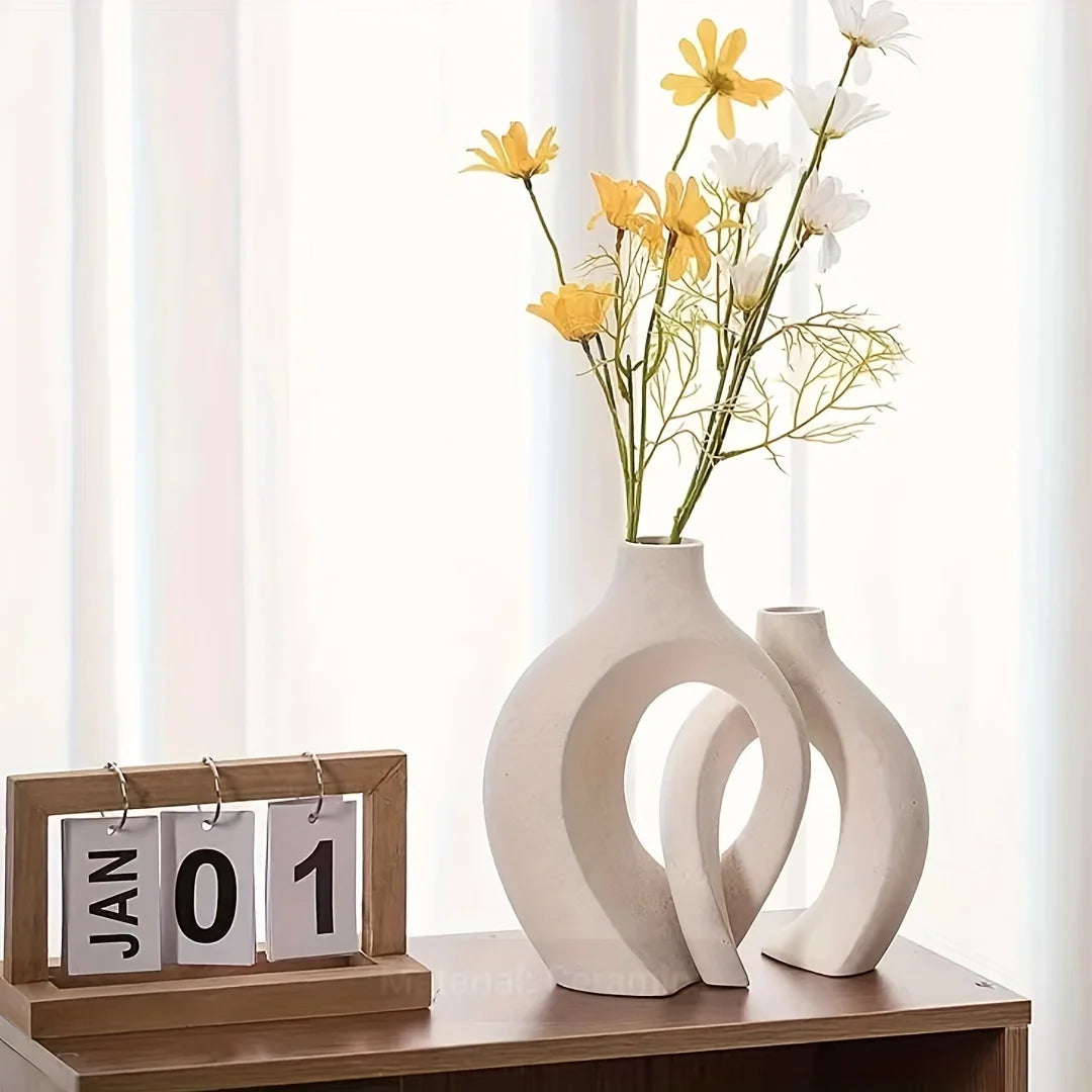 Modern Harmony – Set of 2 Boho Hollow Vases for Home Decor