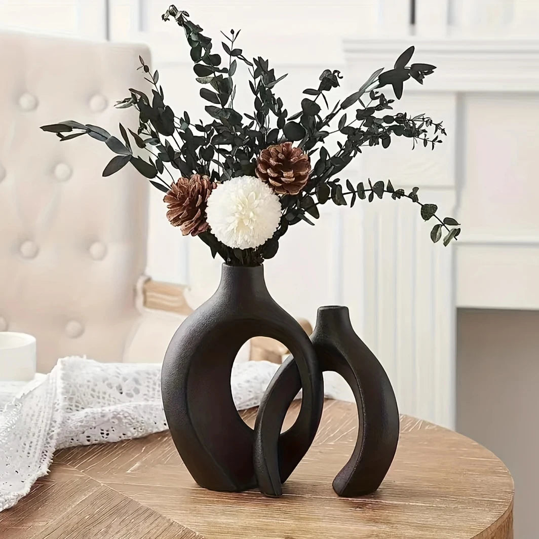 Modern Harmony – Set of 2 Boho Hollow Vases for Home Decor
