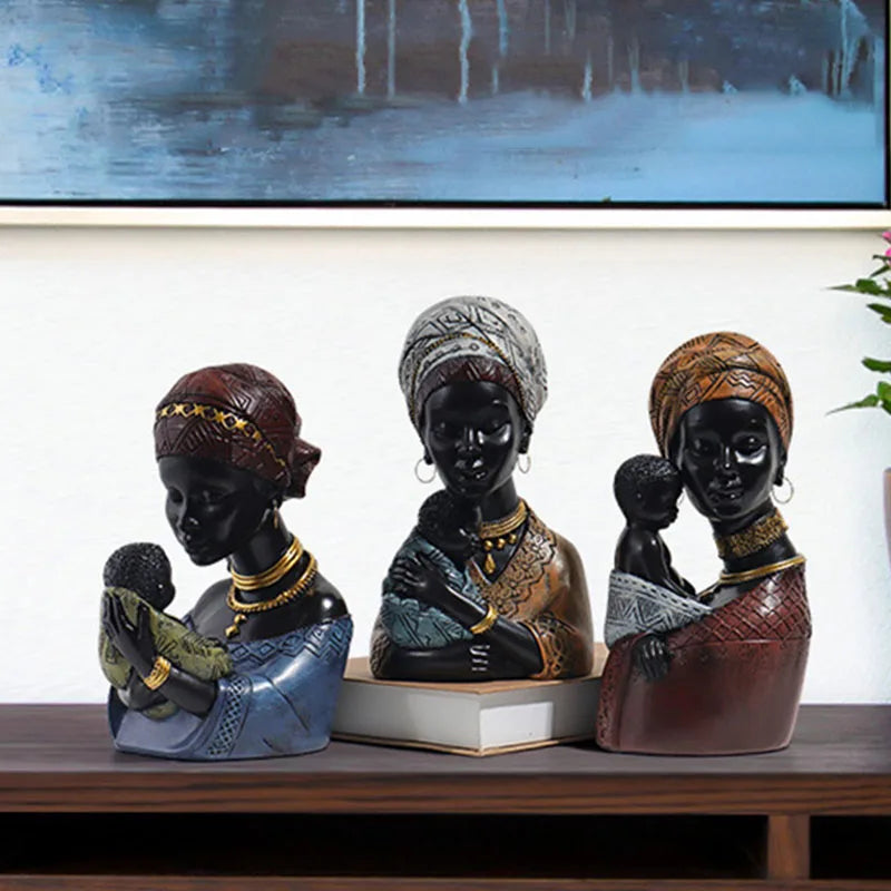 Matriarch Bond – African Resin Mother and Child Statue