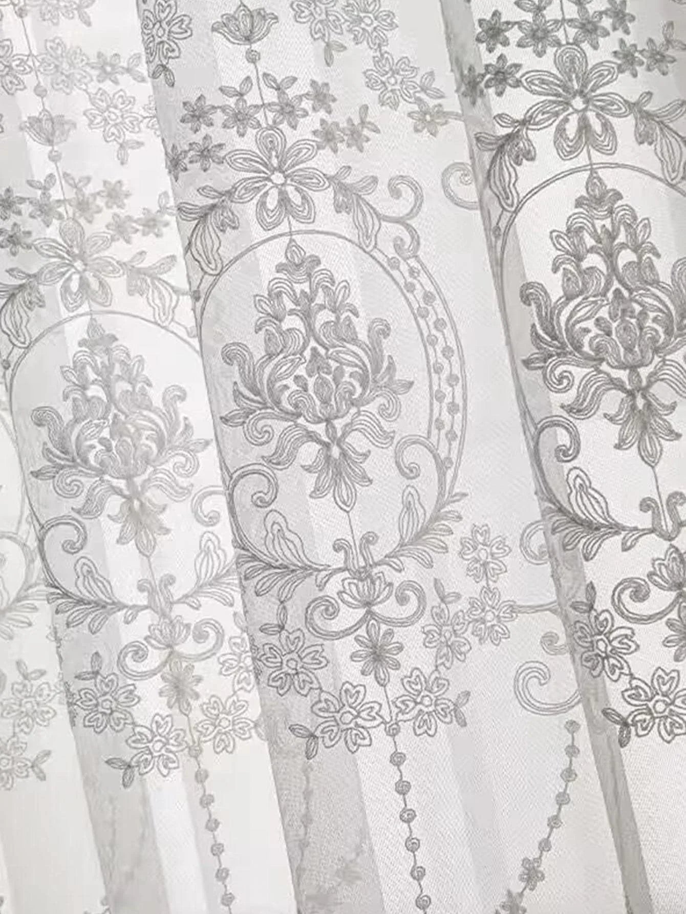 EleganceBloom – White Sheer Curtains with Embroidered Floral Details for Living Room & Bedroom