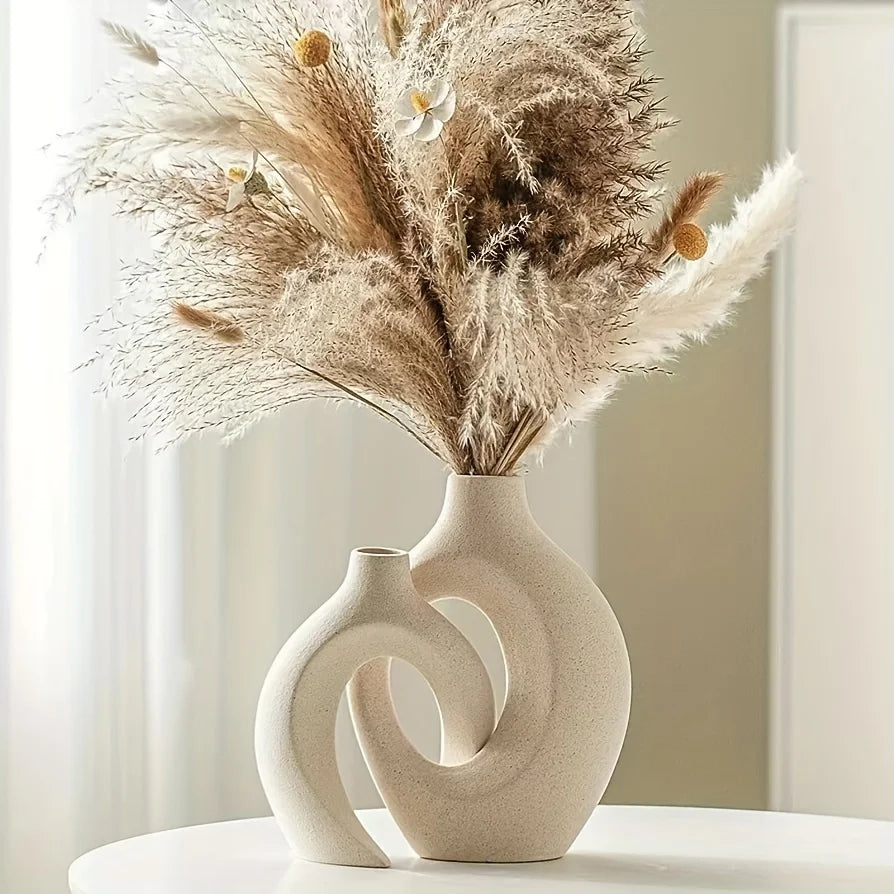 Modern Harmony – Set of 2 Boho Hollow Vases for Home Decor