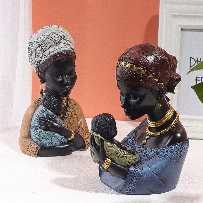 Matriarch Bond – African Resin Mother and Child Statue
