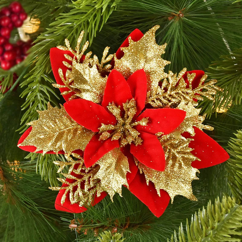 Glittering Christmas Flower Ornaments (5 ,10 Pcs/pack)