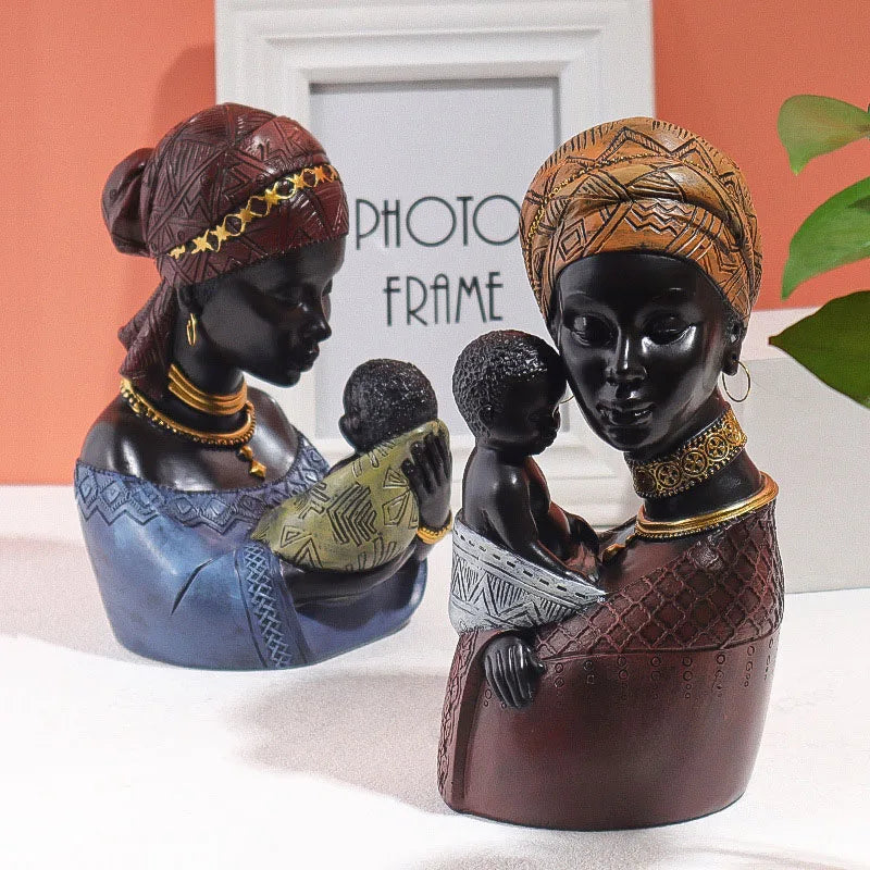 Matriarch Bond – African Resin Mother and Child Statue
